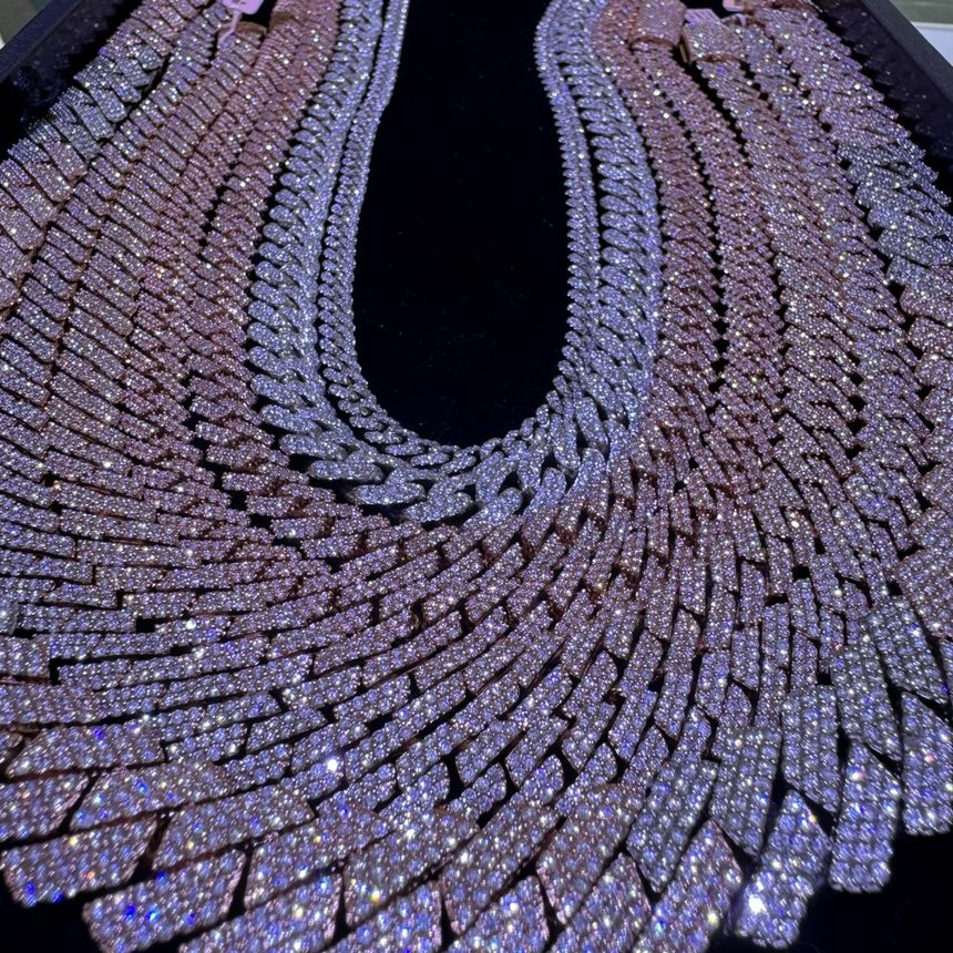 A row of diamond Cuban link chains