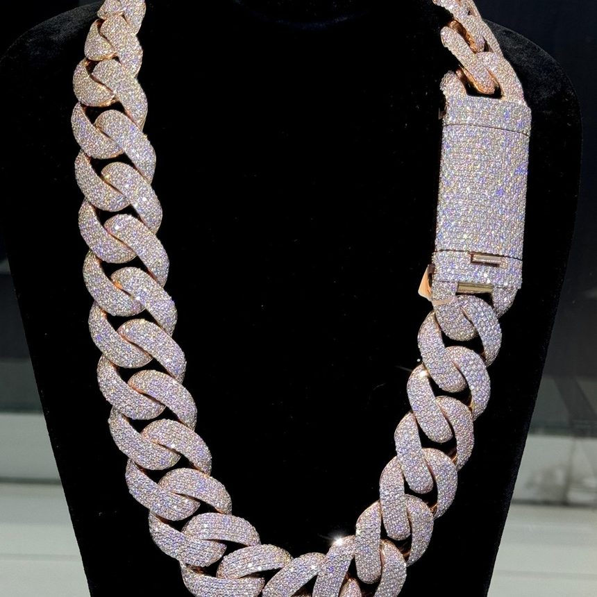 Diamond Cuban link chain, rose gold