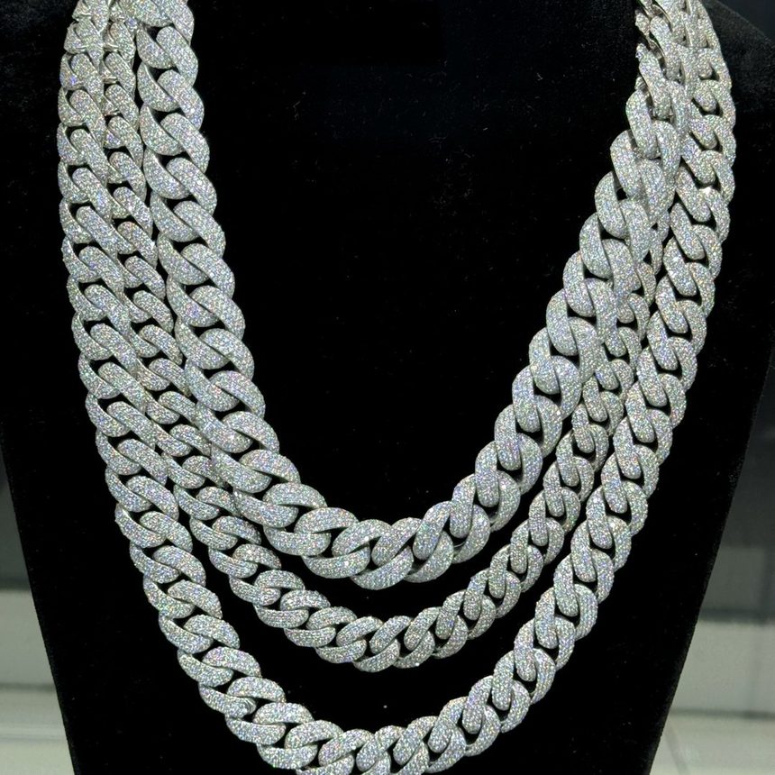 Diamond Cuban link chains, white